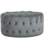 HOMCOM Round Ottoman Coffee Table with Velvet-feel Upholstery, Button Tufted Design and Padded Seat, Dark Gray