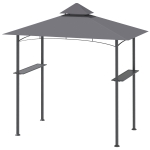 Outsunny 8' x 5' Grill Gazebo with Double Roof, Outdoor BBQ Canopy Gazebo with 2 Side Shelves for Patio Yard Garden Gray