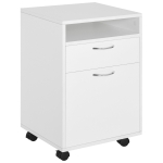 HOMCOM 24" Small Filing Cabinet with Open Compartment, Drawer and Wheels, Home Office Storage Cabinet, White