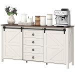 HOMCOM 60" Buffet Cabinet, Farmhouse Sideboard with Sliding Barn Doors, Drawers and Adjustable Shelves, Distressed Cream White