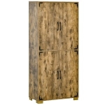 HOMCOM Farmhouse Kitchen Pantry Storage Cabinet with 4 Doors, Kitchen Cabinet with Shelves, Rustic Brown