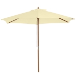 Outsunny 8FT Wood Market Umbrella Patio Umbrella Round Garden Parasol Canopy with Bamboo Ribs and Top Vent, Cream White