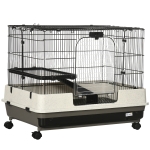 PawHut 2-tier Compact Platform Rolling Small Animal Rabbit Cage for Hamsters, Chinchillas & Gerbils with a Large Living Space