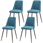 HOMCOM Upholstered Dining Chairs Set of 4, Velvet Accent Chair with Back and Wood-grain Steel Leg for Kitchen, Blue