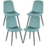 HOMCOM Dining Chairs Set of 4, Upholstered Dining Room Chairs with Steel Legs, Modern Kitchen Chair for Dining Room, Green