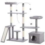 PawHut 53" Cat Tree, Cat Tower with Scratching Posts, Cat Condo, Beds, Platforms, Toy Balls for Indoor Cats, Light Grey