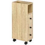 kleankin Freestanding Compact Design Bathroom Cabinet with 2 Open Cabinets, 1 Door Cabinet, 1 Drawer and 4 Rolling Wheels, Oak Grain Color