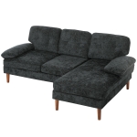 HOMCOM Modern Corner Couch with Right Chaise Lounge, Tufted 3-Seater Sofa with Wooden Legs for Living Room, Black