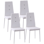 HOMCOM Set of 4 Modern Style Dining Chairs, Button Tufted High Back Side Chairs with Upholstered Seat, Steel Legs, White