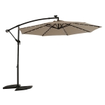 10ft Solar LED Offset Hanging Market Patio Umbrella with Steel Frame, Easy Adjustment and Enhanced Stability, 116" L x 116 W x 83" H, khaki
