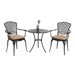 3-Piece Patio Bistro Set with Seat Cushions, Cast Aluminum Table and Chairs with Umbrella Hole, All-Weather Metal Furniture for Garden, Black