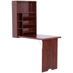 HOMCOM Wall Mounted Desk, Fold Out Convertible Desk, Multi-Function Computer Table Floating Desk with Shelves for Home Office, Mahogany