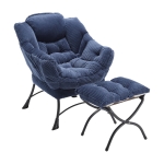 Modern Lazy Chair with Ottoman, Armrests, Side Pocket, Ergonomic Lounge Accent Chair with Steel Frame, 31.5" L x 25" W x 37.5" H, Navy Blue
