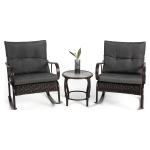 3-Piece Patio Furniture Set with Steel Frame, Ergonomic Design, Weather Resistant Rattan, Rocking Bistro Set with Coffee Table, Brown+Grey