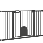 PawHut 30"-52" Extra Wide Pet Gate Barrier with Small Door, 30"H Dog Gate with Safety Gate Barrier, Stair Pressure Fit, Black
