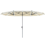 Outsunny 15ft Double-Sided Outdoor Umbrella with Solar Lights, UPF50+ Extra Large Aluminum Patio Umbrella with Crank, Cream White
