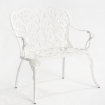 Waterproof and Rust-Proof Patio Garden Bench with Floral Rose Design, Cast Aluminum Outdoor Park Bench, 34.5" L x 22.5" W x 34.5" H, White