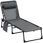 Outsunny Outdoor Folding Chaise Lounge, Reclining Lounge Chair with Adjustable Backrest and Removable Pillow, Grey