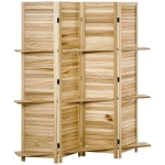 HOMCOM Room Divider, 4 Panel 67" Tall Wood Privacy Screen with 3 Display Shelves, and Folding Storage for Bedroom or Home Office, Natural Wood Color