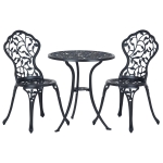 Outsunny 3 Pieces Bistro Set, Patio Table and Chairs with Cast Aluminum Frame for Garden, Balcony, Porch, Black