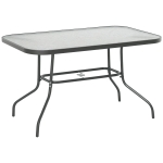 Outsunny Metal Garden Dining Table with Umbrella Hole, Outdoor Patio Table with Tempered Glass Top, 47.25" x 31.5"