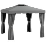 Outsunny 10' x 10' Outdoor Patio Gazebo Double Soft-top Garden Shelter Tent with Curtains, & Mesh Screen Drapes, Light Grey