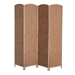 HOMCOM Room Divider, 4 Panel Folding Privacy Screen, 6FT Tall Portable Wicker Weave Partition Wall Divider for Bedroom, Home Office, Natural