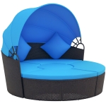 Outsunny 4-piece Round Sofa Bed, Outdoor Daybed with Retractable Canopy, PE Rattan Wicker Patio Lounge Chair