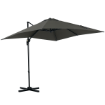 Outsunny 8' x 8' Square Patio Hanging Offset Umbrella with 360° Rotation, Aluminum Outdoor Cantilever Parasol with Crank & Tilt, Sun Canopy Shelter with Cross Base, Grey