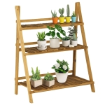 Outsunny 3-Tier Folding Plant Stand, 32'' x 15'' Wooden Indoor Plant Shelf Display Stand, for Corner Balcony Garden Patio