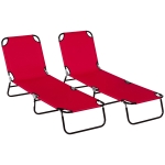 Outsunny 2 Piece Folding Chaise Lounge Pool Chairs, Outdoor Sun Tanning Chairs with 5-Level Reclining Back, Steel Frame for Beach, Yard, Patio, Red