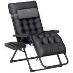 Outsunny Padded Folding Recliner Chair, Patio Lounger with Cupholder, Adjustable Backrest, Removable Cushion, Black
