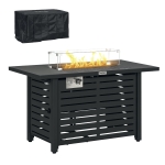 Outsunny Propane Gas Fire Pit Table, Outdoor Firepit with 43" Steel Tabletop and Lid, 50,000 BTU Pulse Ignition Fire Table w/ Stainless Steel Burner, Glass Wind Guard, and Cover