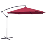 Outsunny 10' Deluxe Patio Umbrella, Outdoor Market Parasol, Banana Hanging Offset Sunshade with Crank, Cross Base, Wine Red
