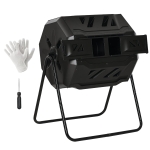 Outsunny 43 Gallon (160L) Tumbling Compost Bin Outdoor Dual Chamber 360° Rotating Composter with Sliding Doors, Solid Steel Frame and Gloves, Black