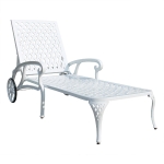 Adjustable Reclining Aluminum Cast Lounge Chair with Rolling Wheels, Bronze Finish, Cross Weave Design, 48" L x 22.5" W x 36" H, White