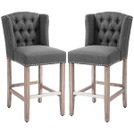 HOMCOM Counter Height Bar Stools Set of 2, Upholstered Bar Chairs with Nailhead Backrest and Footrest, Charcoal Grey