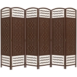 HOMCOM 6 Panel Folding Room Divider, Portable Privacy Screen, Wave Fiber Room Partition for Home Office, Brown