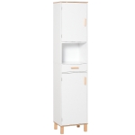 kleankin Bathroom Storage Cabinet with Cupboards and Drawer, Floor Free Standing Linen Tower, Tall Slim Side Organizer Shelves, White