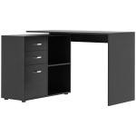 HOMCOM L-Shaped Corner Straight Writing Desk with Storage Shelf, Drawer, Home Office PC Table Computer Workstation, Black