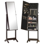 HOMCOM Mirror Jewelry Cabinet Armoire, Lockable Jewelry Organizer with Full-Length Mirror, 3 Angle Adjustable, Brown