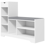 HOMCOM Upholstered Shoe Storage Bench w/ Seat, Entrance Bench w/ Drawer and 6 Open Shelves for Hallway, White