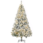 HOMCOM 6ft Artificial Prelit Christmas Tree with Warm White LED Light, Snow Flocked Branches, Metal Base, Xmas Tree