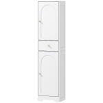 HOMCOM 67" Tall Bathroom Cabinet, Slim Bathroom Storage Cabinet with 2 Doors, Drawer and Adjustable Shelf, White Wood Grain