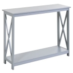 HOMCOM 2 Tier X-Design Console Table Sofa Side Table w/Storage Shelf for Living Room Entryway, Grey