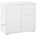 HOMCOM High Gloss Buffet Sideboard with 2 Drawers, 2 Doors and Adjustable Shelf, Kitchen Storage Cabinet with Push Open Design, White