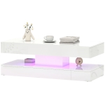 HOMCOM Coffee Table with Adjustable LED Lights, Modern Living Room Table with 2 Drawers, Open Shelf, Remote, High Gloss White