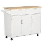 HOMCOM Mobile Kitchen Island with Storage, Kitchen Cart with Wood Top, Storage Drawers, 3-door Cabinets, Adjustable Shelves and Towel Rack, White