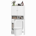 HOMCOM Modern Over the Toilet Storage Cabinet with 2 Doors, Above Commode Storage Cabinet with Toilet Paper Holder, White