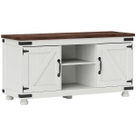 HOMCOM Farmhouse TV Stand for up to 50" TV, TV Cabinet with Barn Doors, Cable Management for Living Room, Distressed White
